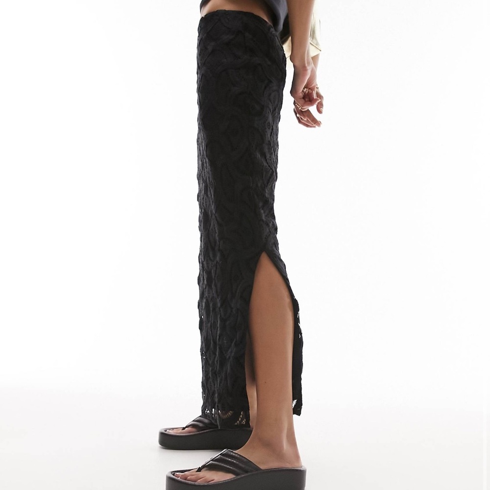 Topshop woven lace midi skirt in black